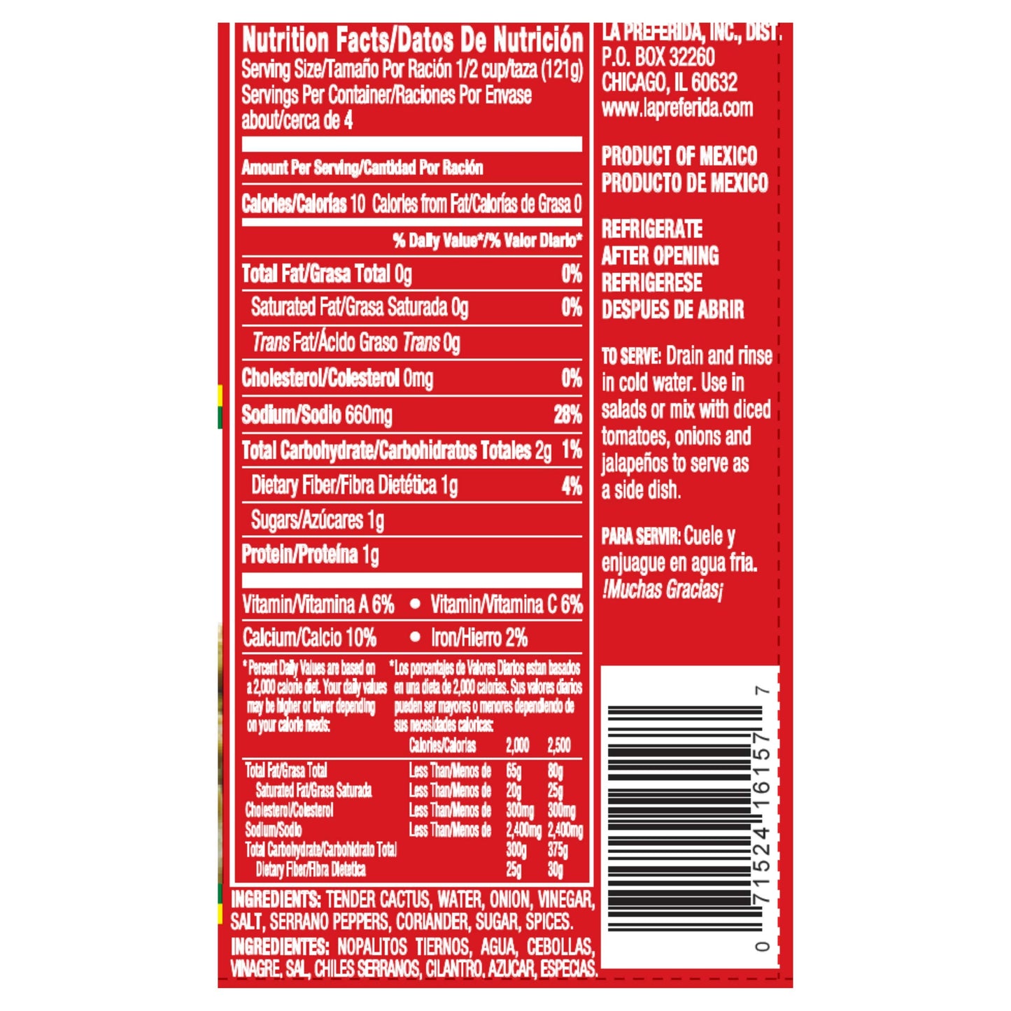 La Preferida Tender Cactus - Nopalitos Tiernos, 28 oz (Pack - 1)
