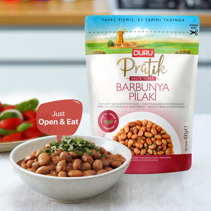 Duru Ready Cranberry Beans in Tomato Sauce, 400g x 4 Packs, Open and Eat, 100% Natural, BPA Free, No Trans Fat, Non-GMO, No Preservatives & Artificial Color