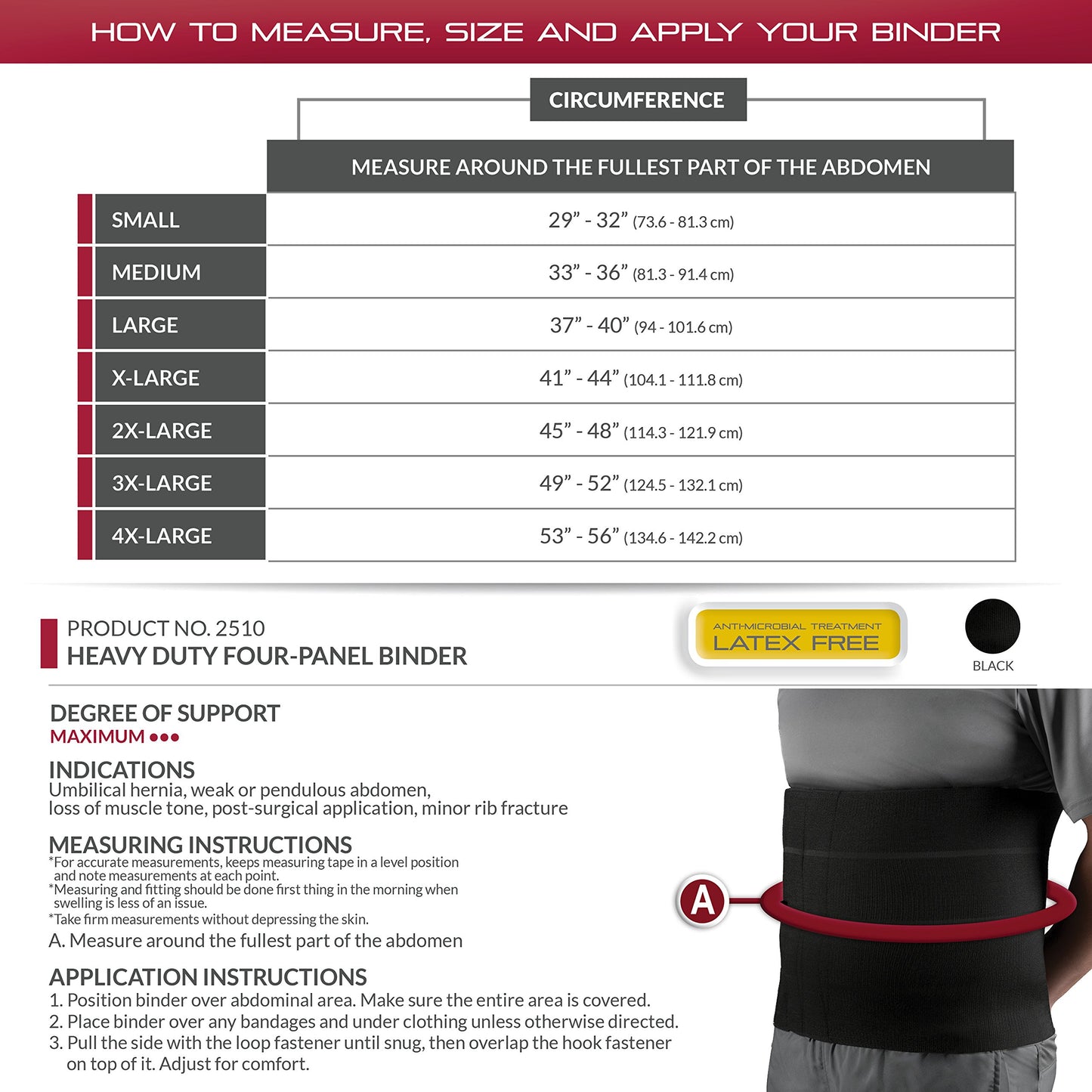OTC Four-Panel Body Heavy Duty Select Series Abdominal Binder, Black, XX-Large