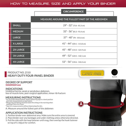 OTC Four-Panel Body Heavy Duty Select Series Abdominal Binder, Black, XX-Large