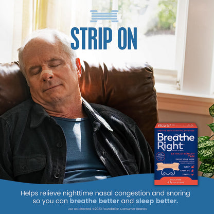 Breathe Right Nasal Strips, Extra Strength, Tan Nasal Strips, Help Stop Snoring, Drug-Free Snoring Solution & Instant Nasal Congestion Relief Caused by Colds & Allergies, 44ct (packaging my vary)
