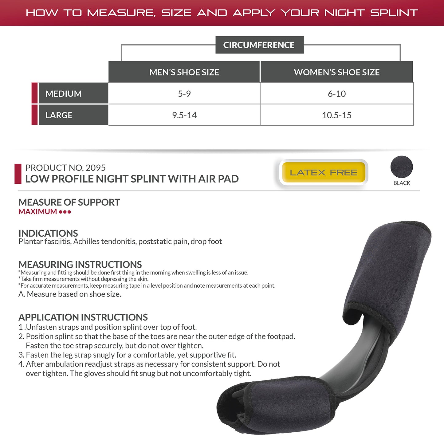 OTC Night Splint, Low-Profile, Airform Pads, Medium
