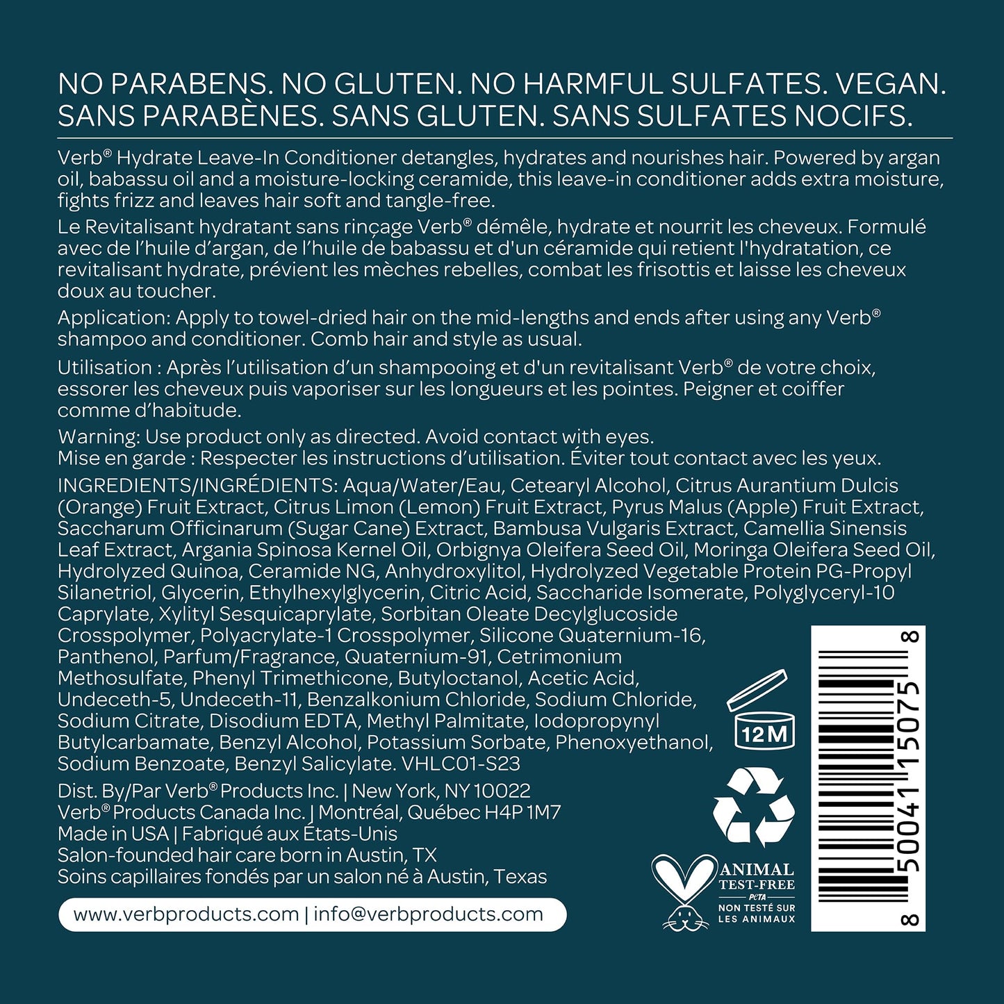VERB Hydrate Leave-In Conditioner, 6.5 fl oz – Nourish Dry + Frizzy Hair - Smooth + Detangle - Amber + Warm Jasmine Scent
