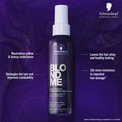 BlondMe Bond Repair Purple Spray Conditioner for Blonde Hair | Neutralize Yellow & Brassy Tones | Strengthen, Repair, & Prevent Breakage | For Moisturized, Healthy-Looking Cool-Toned Blondes
