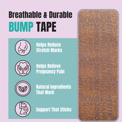 Heali Bump Kinesiology Tape, 15 Pre-Cut Wide Strips, Synthetic Silk Belly Tape, Magnesium, Vitamin E, Jojoba Oil, Infused for Flexibility, Skin Elasticity and Hydration, Pack of 1