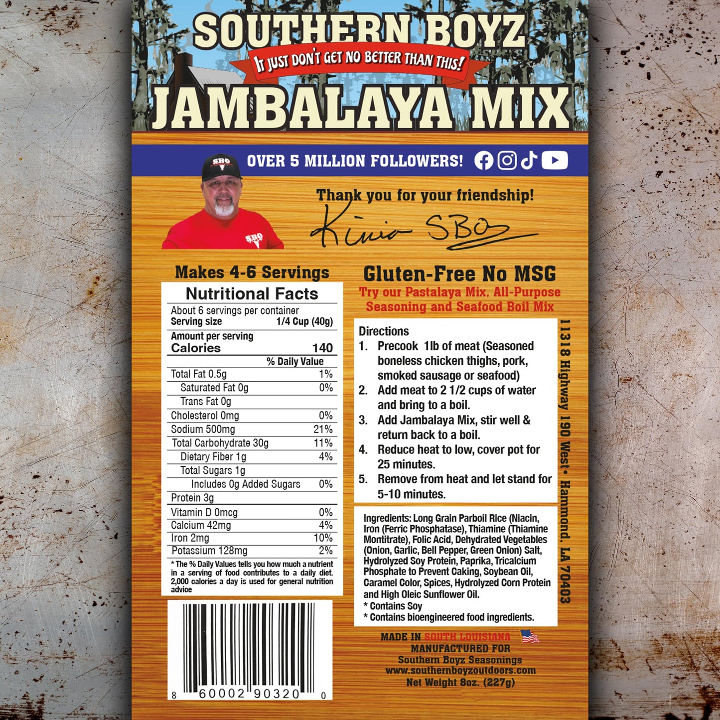 Southern Boyz Seasonings Jambalaya Mix With Rice, 8 Ounce Bag (No MSG, Gluten-Free Blend - Makes 4-6 Servings)