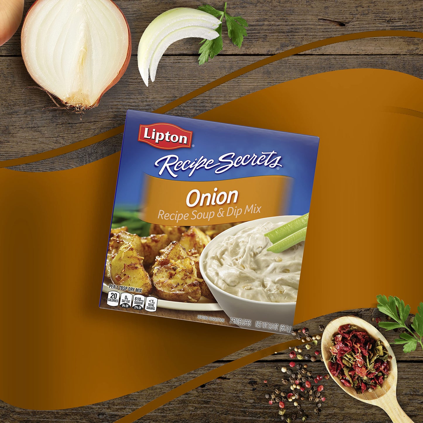 SOUP SECRETS Lipton Recipe Secrets Soup and Dip Mix 24 Count Onion For Delicious Base Single-Serve Package for Easy Seasoning 2 oz