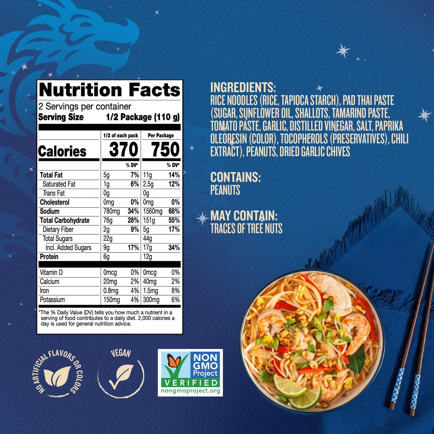 Blue Dragon Pad Thai 3 Step Cooking Sauce & Rice Noodle Kit - 7.7oz (Pack of 6) - Pre-Portioned Sachets of Dried Rice Noodles, Pad Thai Sauce, & Aromatic Herbs & Spices - Vegan, Non-GMO & Gluten-free