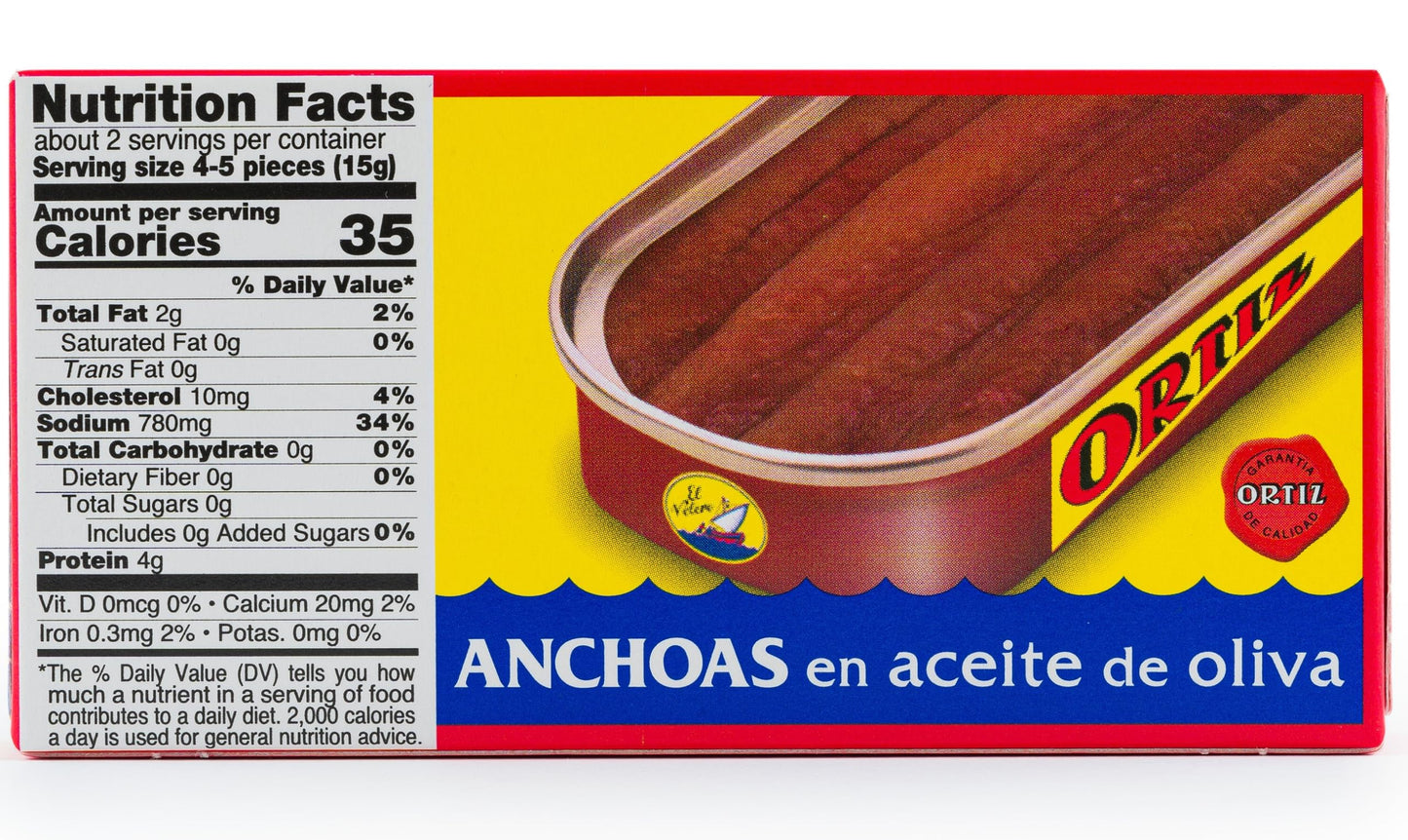 Ortiz Anchovies in Extra Virgin Olive Oil, Firm Buttery Fillets with a Rich Umami Taste, Wild Caught in Spain, Great for Pizza, Pasta and Caeser Salad, 1.67oz Can (Pack of 5)