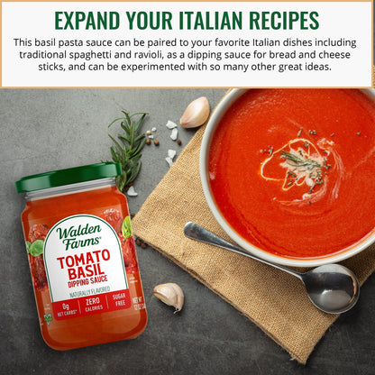 Walden Farms Tomato Basil Pasta Sauce – Zero Calorie, Sugar Free, Keto & No Carb Sauce for Pasta, Veggies & More – 2-Pack, 12 oz Bottles