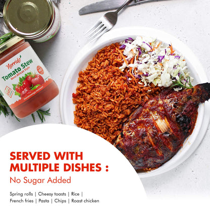 Nerrido Canned Tomato Stew & Jollof Rice Red Sauce, African Style Hot Pasta Sauce with Vegetables and Spices 16oz (454g) (Hot, 1 Pack)