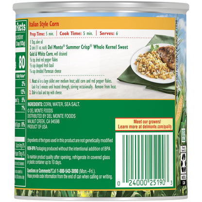 Del Monte Summer Crisp Whole Kernel Gold and White Corn, 11 oz Can