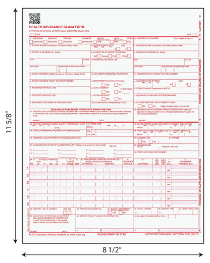 Tabbies Health Insurance Claim Forms, Approved by National Uniform Claim Committee (NUCC), HCFA/CMS 1500, 8-1/2" x 11", 500 Sheets/Pack