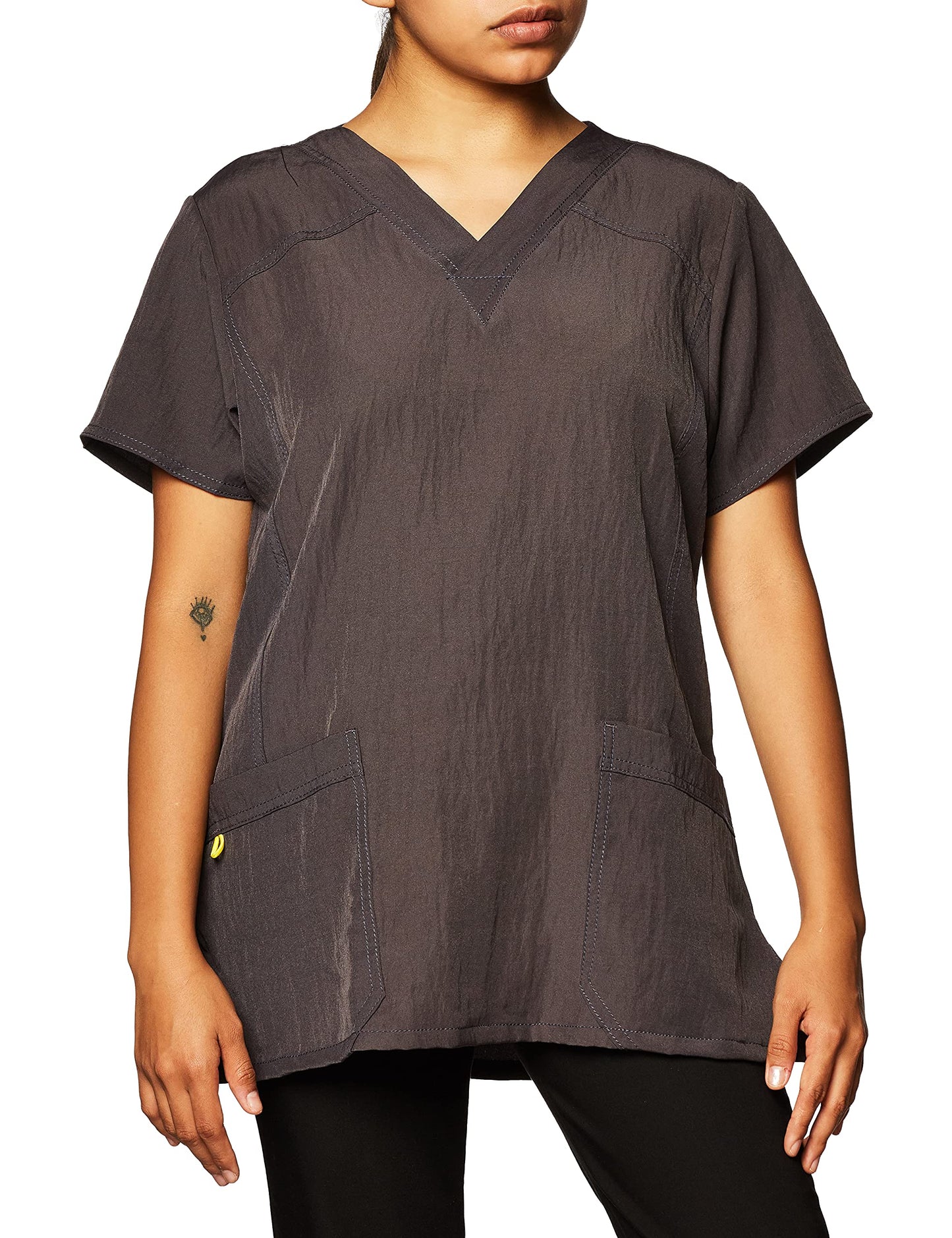 WonderWink Women's Scrubs Four Way Stretch Sporty V-Neck Top, Pewter, Large