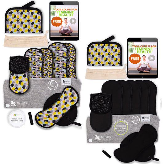 Non Slip Cloth Menstrual Pads Light Flow 6-Pack (S+M) Organic Cotton Washable Pads Menstrual for Women and Teens & Non Slip Reusable Panty Liners for Women 7-Pack (M) Thin Cloth Panty Liners