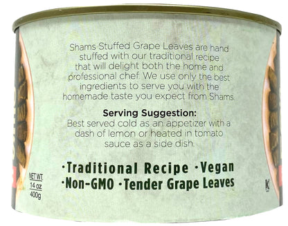 Shams Dolma Stuffed Grape Leaves, Vegan and Kosher Stuffed Grape Leaves, Non-GMO Dolmas, Traditional Recipe 14 Ounce, Pack of 12
