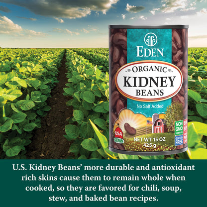 Eden Organic Red Kidney Beans, 15 oz Can, No Salt Added, Non-GMO, U.S. Grown, Heat and Serve, Macrobiotic, Red Beans (12-Pack)