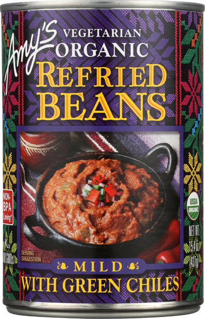 Amys, Beans Refried With Green Chiles Organic, 15.4 Ounce