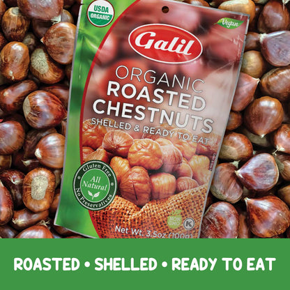 Galil Organic Roasted Chestnuts, Pack of 6, 3.5 oz Bags, Shelled Chestnut, Chestnuts Roasted Peeled