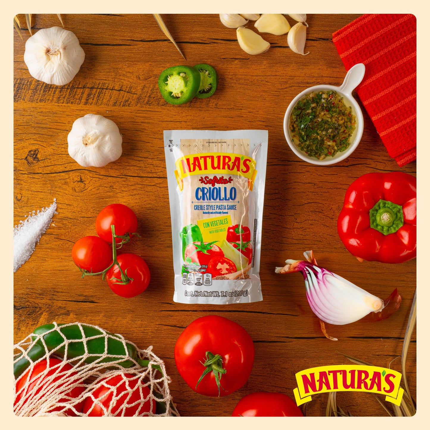 NATURA'S Sofrito Criollo Sauce, Natural Vegetable Pasta Sauce in 7.1oz. Easy-Open Pouch (Pack of 24)