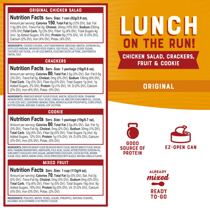 Bumble Bee Lunch On The Run Chicken Salad with Crackers Kit, 8.2 oz (Pack of 4) - Ready to Eat, Includes Crackers, Cookie & Mixed Fruit - Shelf Stable & Convenient Source of Protein, Easy Open Can