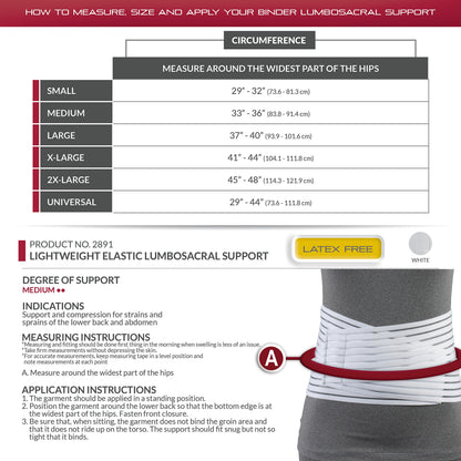 OTC Lumbosacral Support, 7-inch Lower Back, Lightweight Compression, Elastic, White, Large