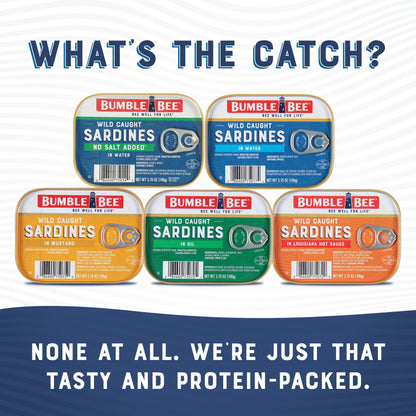 Bumble Bee Sardines in Mustard Sauce, 3.75 oz Tin (Pack of 12) - Wild Caught, Gluten Free, Keto, Kosher
