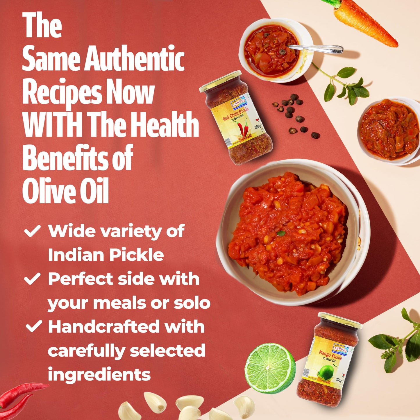 Ashoka 1932 | All Natural | Indian Pickle in Olive Oil | Indian Origin Pickle | Pickled Garlic | Great as a Condiment | Medium Spiced | Vegan | Kosher Certified | 300 Grams (Pack of 1)