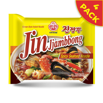 OTTOGI JIN Jjambbong Korean Instant Ramen – Spicy Seafood Noodles, Red Broth, 4.58 oz (Pack of 4)