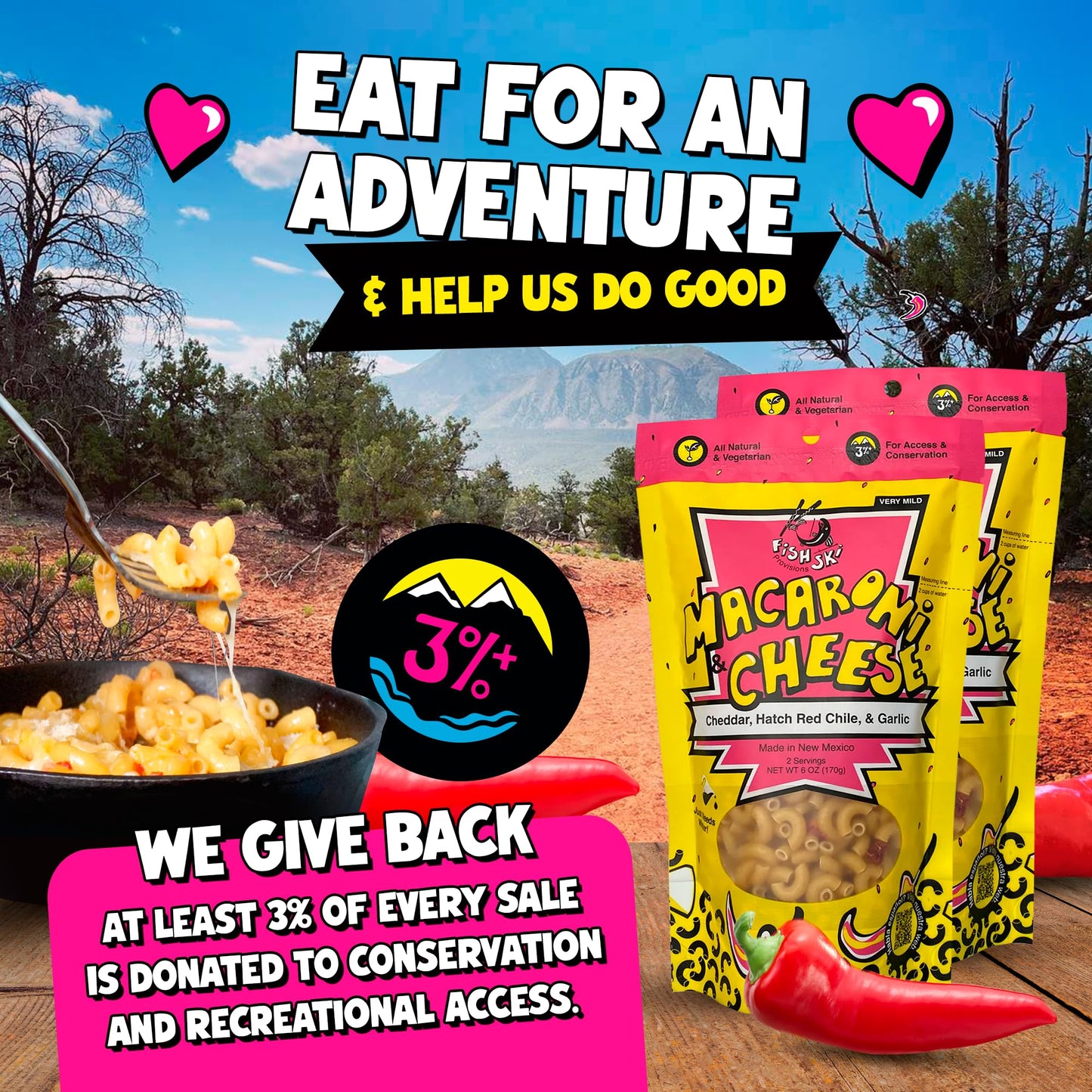 Fishski Easy Prepare New Mexico Hatch Red Chile Macaroni and Cheese with Cheddar (2 x 6oz Packs) 170g Each