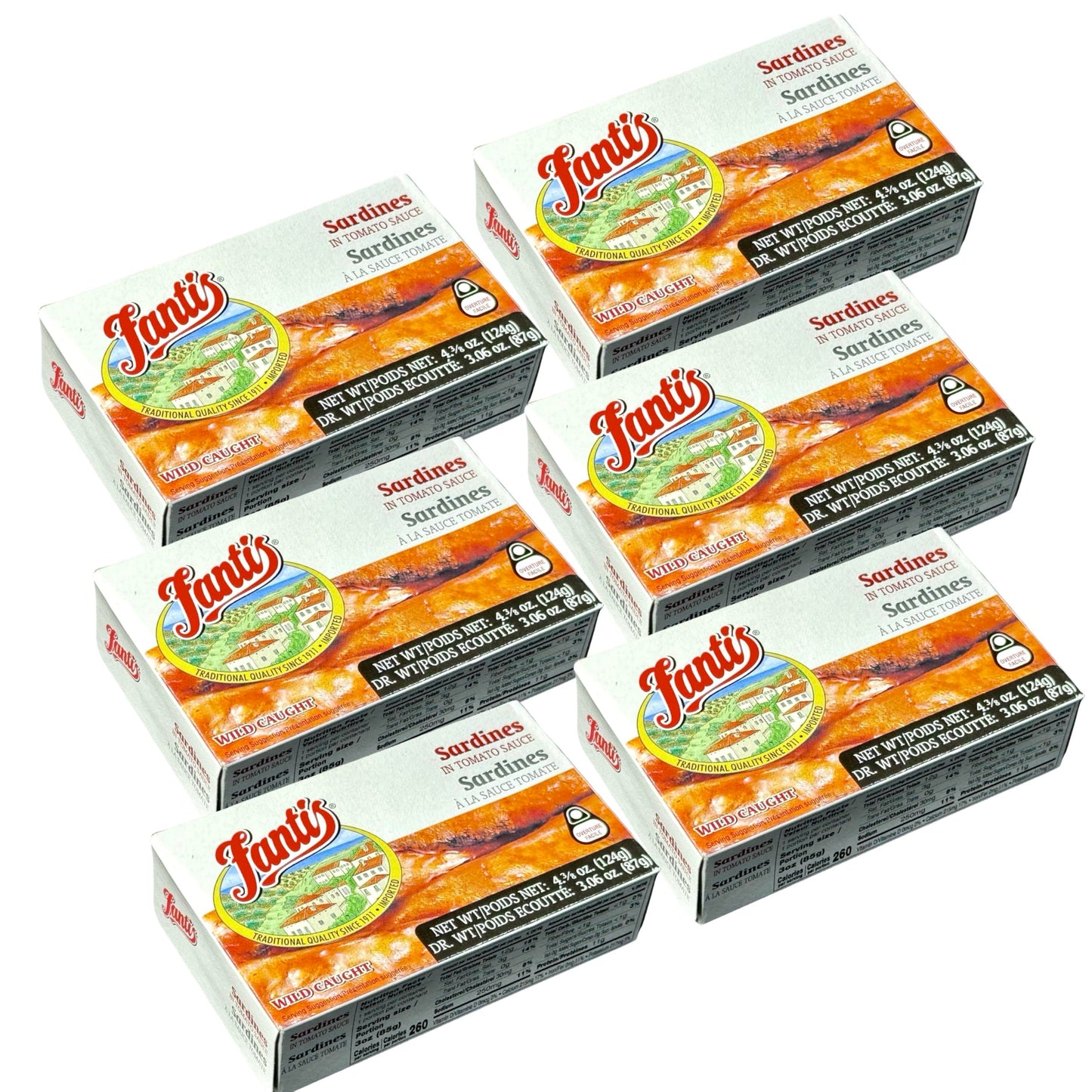 Fantis – Sardines in Tomato Sauce – Wild-Caught Spanish Style Sardines, Gourmet Canned Seafood, Keto-Friendly, High Protein, Ready to Eat Snack, 4.375 oz, Pack of 6