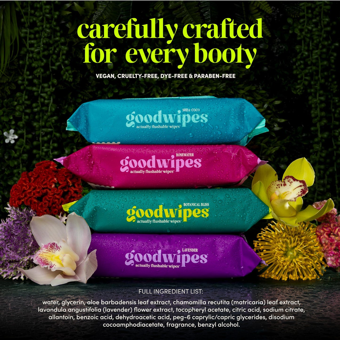goodwipes Flushable Butt Wipes - Vitamin E & Aloe - Sewer & Septic Safe - Extra Large Adult Wet Wipes For Women & Men - Bathroom Essentials - Shea-Coco, 318 Count (6 Packs + 1 Travel)