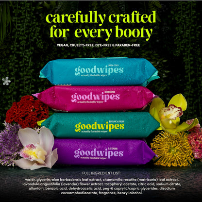 goodwipes Flushable Butt Wipes - Vitamin E & Aloe - Sewer & Septic Safe - Extra Large Adult Wet Wipes For Women & Men - Bathroom Essentials - Shea-Coco, 318 Count (6 Packs + 1 Travel)