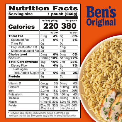 BEN'S ORIGINAL READY RICE™ Lemon and Herb Flavored Rice, Easy Dinner Side, 8.5 oz Pouch (Pack of 12)