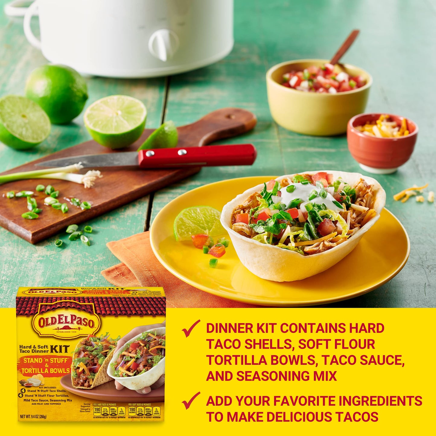 Old El Paso Stand 'N Stuff Shells and Tortilla Bowls, Hard & Soft Taco Dinner Kit, 9.4 oz.