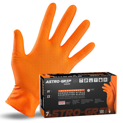 Astro-Grip Powder-Free Exam Grade Nitrile Disposable Gloves. Size X-Large, Orange, 7 mil Thickness. Chemical and Puncture Resistant. Single-Use. Pack of 100. (66474)