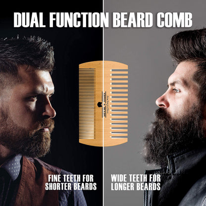 Beard Brush for Men with Beard & Mustache Comb Set, Beard Grooming & Care Kit, Natural Boar Bristle Brush, Dual Action Wood Comb, Grooming Scissors, and Travel Bag, Great Fathers Day, Dad & Men Gifts