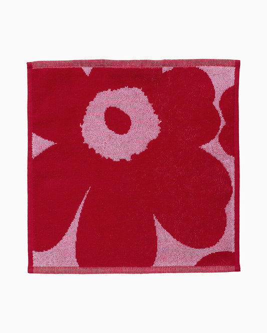 MARIMEKKO Unikko Terry Cotton Washcloth Floral Patterned Washcloths - Red, 12 in x 12 in