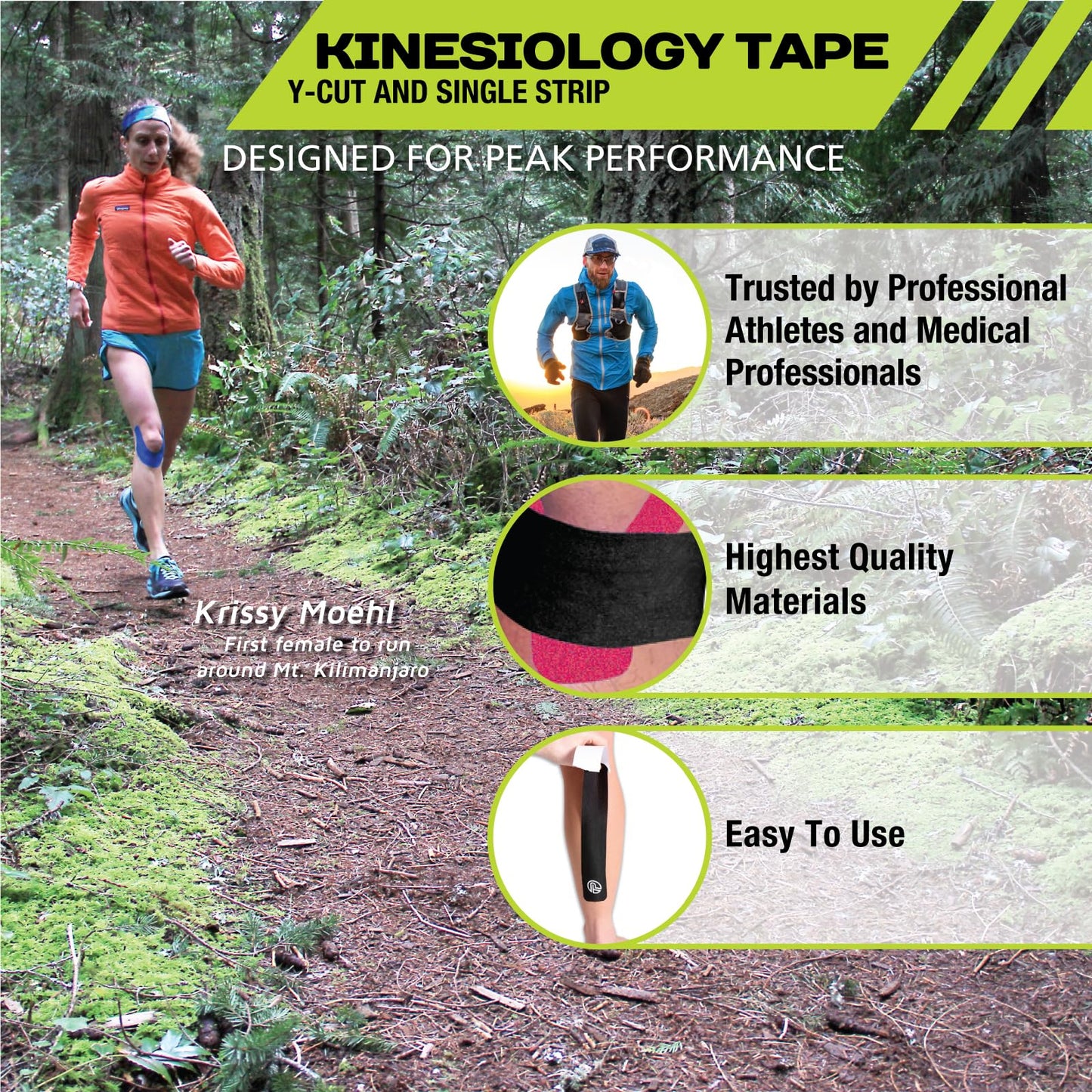 Pro-Tec Athletics Kinesiology Tape, Pre-Cut Strips for Muscle Tightness, Soft Tissue Support, Circulation, Reduced Fatigue
