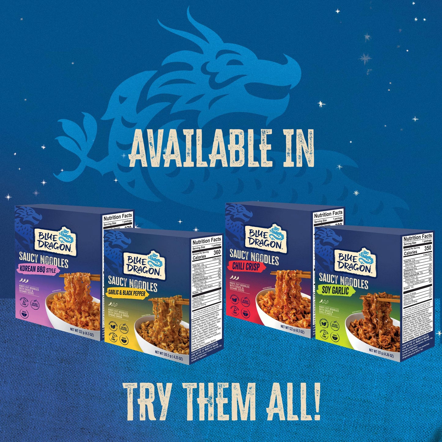 Blue Dragon Garlic & Black Pepper Saucy Noodles - 4.25oz (Pack of 6) - Knife Cut Air Dried Noodles w/Garlic & Black Pepper Sauce & Spring Onion Garnish - Quick & Easy Meal with Bold Asian Flavors