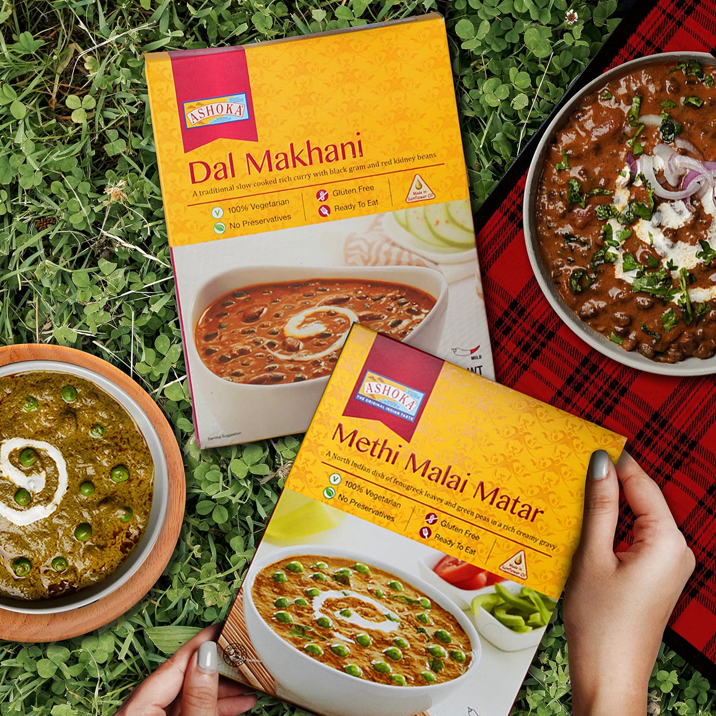 Ashoka Microwaveable Entrees 1932, Vegetarian Sampler Kit, Heat & Serve Meal Pack, Kosher Certified Variety Pack, Authentic Indian Cuisine, Instant Meals, Gluten-Free with No Preservatives, Pack of 10