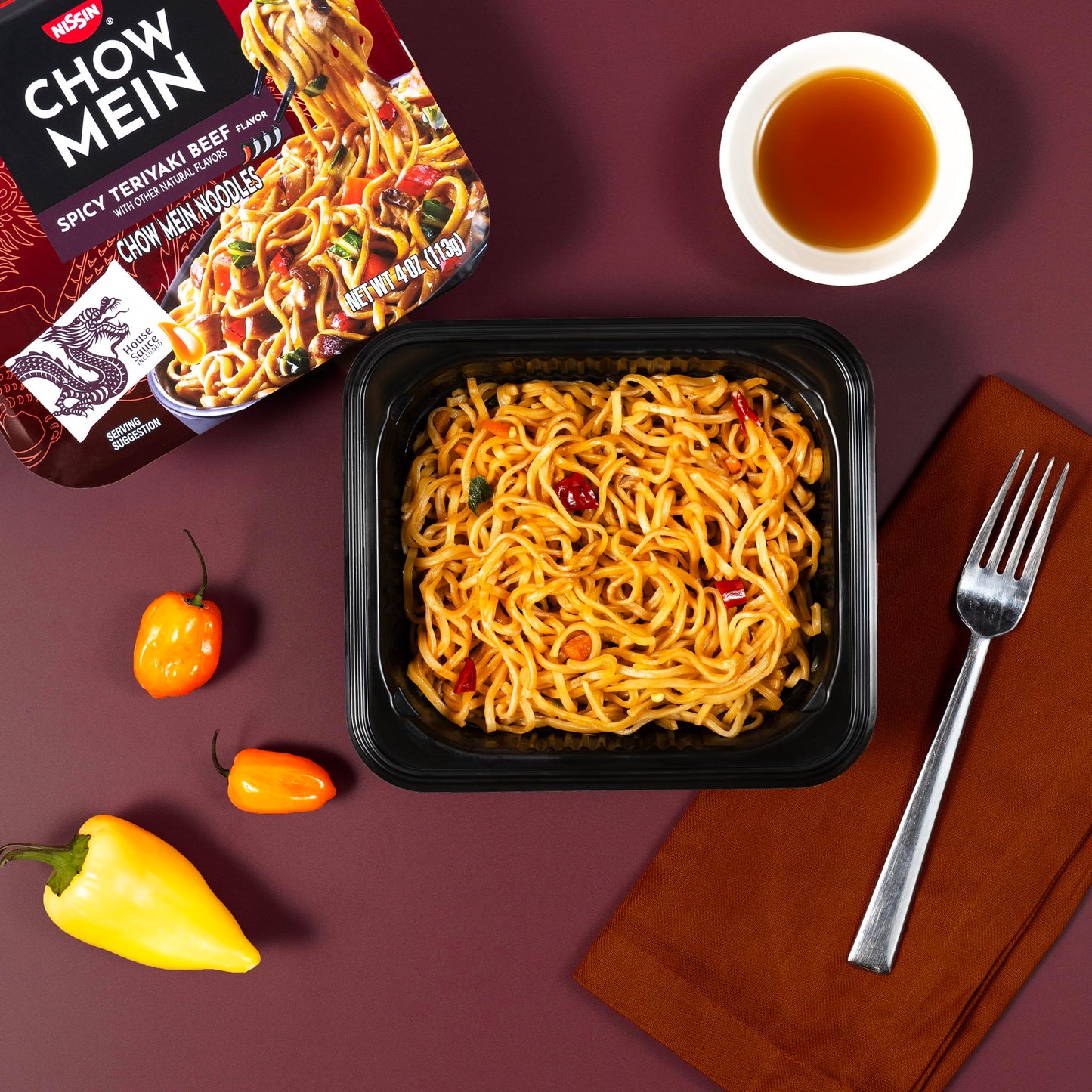 Nissin Chow Mein Noodles, Spicy Teriyaki Beef, 4 Ounce (Pack of 8)