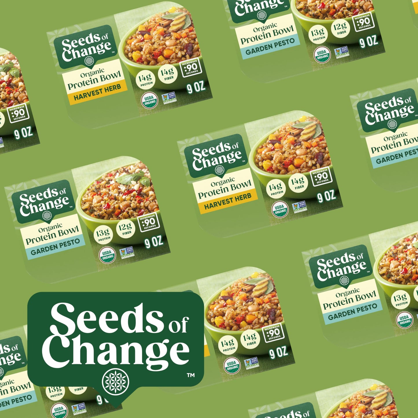 SEEDS OF CHANGE Organic High Protein Bowl Garden Pesto, Prepared Entrée, Microwave in 90 Seconds, 9 oz (Pack of 6)