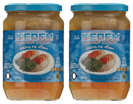 Kedem Gluten Free Israeli Style Gefilte Fish 24oz (2 Pack) No MSG, No Egg Yolk, No Matzo Meal, Nothing Artificial