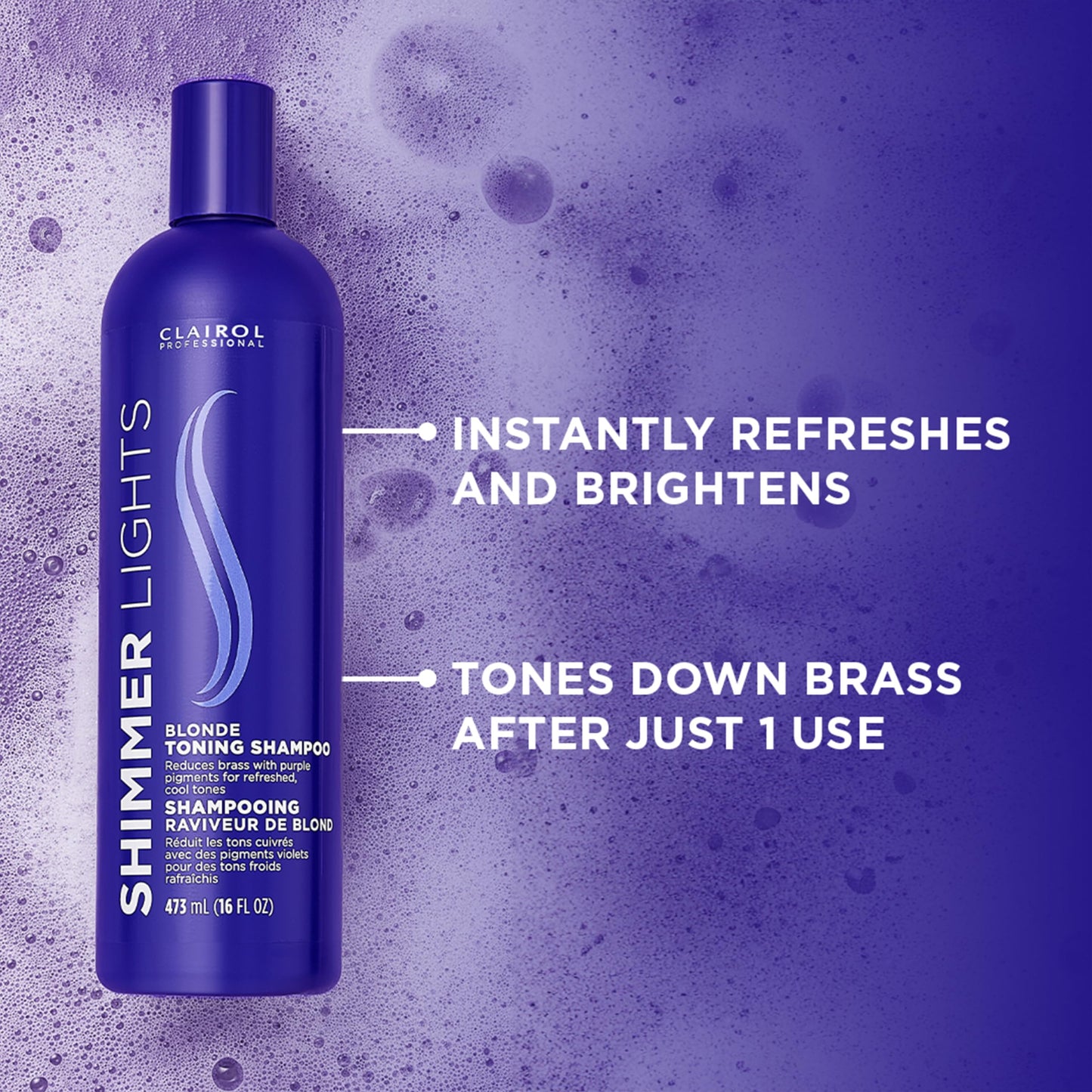 Clairol Professional Shimmer Lights Purple Shampoo| Neutralizes Brass & Yellow Tones | For Blonde, Silver, Gray & Highlighted Hair