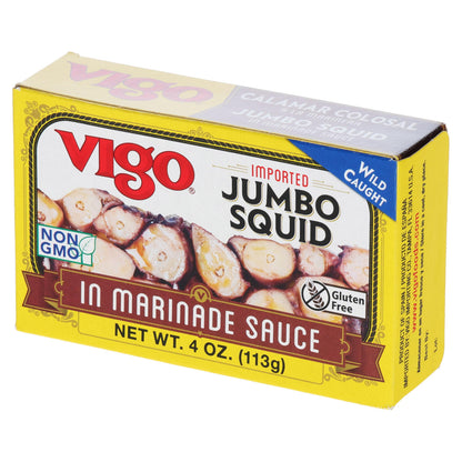 Vigo Premium Imported Canned Seafood, Jumbo Squid in Marinade Sauce, Specialty Flavored, Perfect for Recipes and Dishes (Jumbo Squid in Marinade Sauce, 4 Ounce (Pack of 10))