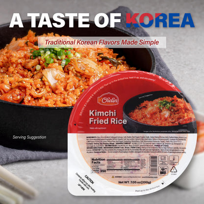 Microwaveable Korean Kimchi Fried Rice (Pack of 6), Korean Food, Instant, Quick & Delicious, Shelf- Stable, On-the-Go Meals, 7.05 oz per Bowl