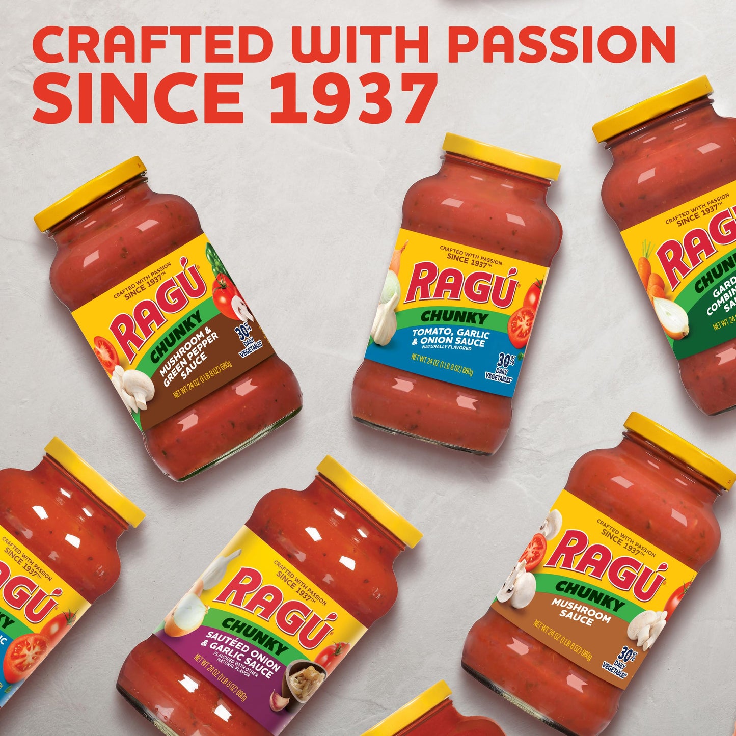 RAGÚ Chunky Tomato, Garlic and Onion Pasta Sauce, Diced Tomatoes, Delicious Garlic and Onions, and Italian Herbs and Spices, 24 oz (Pack of 6)