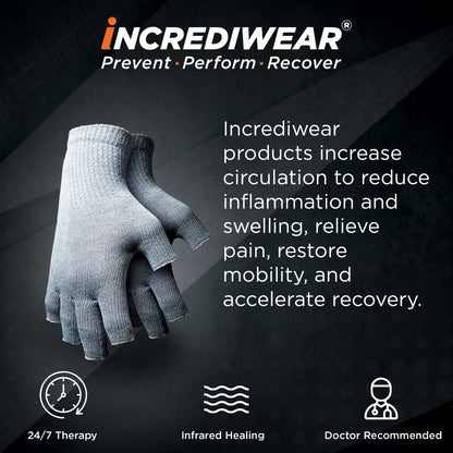 Incrediwear Fingerless Circulation Gloves Arthritis Gloves, Grey