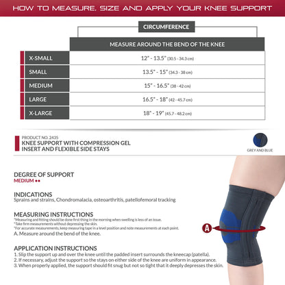 OTC Knee Brace, Compression Recovery, Gel Insert, Flexible Side Stays, Small